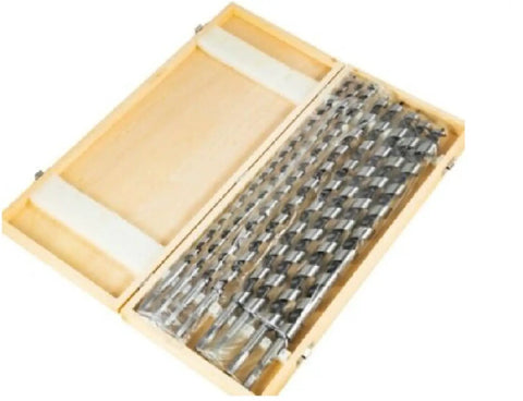 Heavy Duty 8Pc 18 Inch Wood Auger Drill Bit Set Knockout Workhorse Kit For Hardwood And Softwood Smooth Power Drill Compatible in wooden case.