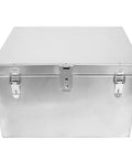 Beefy Stainless Steel Outdoor Tool Storage Box With Silent Hydraulic Latches, Easy Open And Close, Automotive Grade Toolbox For Trucks And SUVs, Weatherproof, Lockable Security, Rugged Box For The Job Site front view