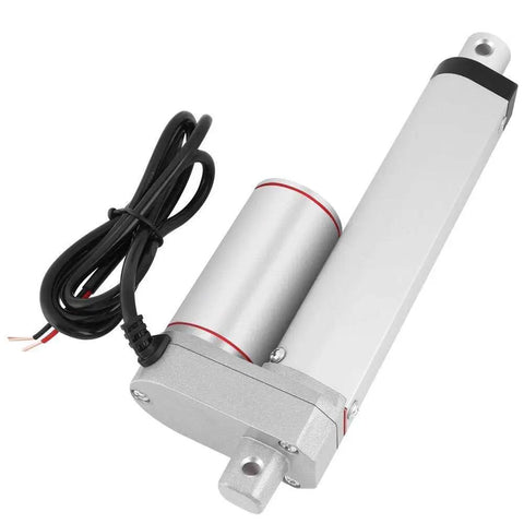 Beefy 24V Linear Actuator With 100mm Stroke And 750N Push Pull, Heavy Duty Power, metal casing, with mounting brackets and cables visible
