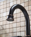 Close-up of Lead Free Two Handle Oil Rubbed Bronze Bathroom Sink Faucet With 360 Degree Swivel High Arc Spout