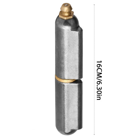 Close-up of a 6-inch weld-on hinge with grease zerk, stainless steel, heavy-duty gate/trailer hinge