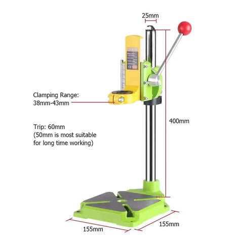 Heavy Duty Floor Drill Press Workstation With 0 To 90 Degree Rotating Frame For Drill Press And Rotary Tools Adjustable Pro Grade Tabletop Stand 27.5mm To 43.6mm Clamping Range Clear Graduation Transparent Pointer Durable Precision