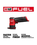 12 Volt Brushless Cordless Orbital Detail Sander Featuring Variable Speed Trigger And Integrated Led Light For No Sweat Sanding On Tight Edges Lightweight Powerhouse next to Milwaukee branding.