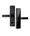 Wifi Smart Door Lock With Fingerprint Password And Keyless Entry Plus Usb Charging Backup Tuya App Remote Monitoring showing a sleek black finish.