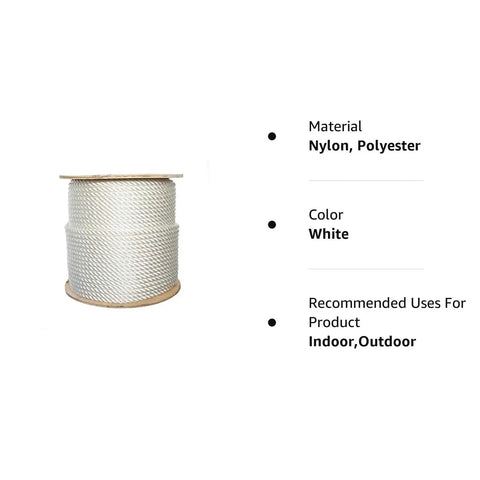 One Quarter Inch Nylon Rope Three Strand Twisted Nylon And Polyester Blend Heavy Duty Lightweight Weather Resistant Cord 600 Feet spool