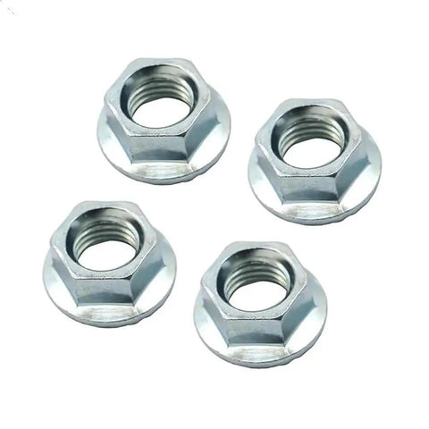 Secure Your Ride With This 16-Piece M10x1.25 Wheel Lock Lug Nut Kit Perfect For Yamaha R7 Grizzly 350 Banshee YFZ450 And Polaris ATV Models To Stop Thieves Cold. Four silver M10x1.25 wheel lock lug nuts for Yamaha and Polaris ATV wheels.