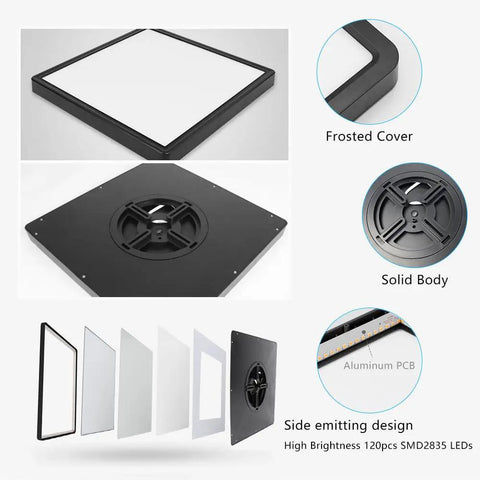 Ultra Thin 12 Inch 24W LED Flush Mount Ceiling Light 5000K Daylight White Square Surface Mount Panel components view