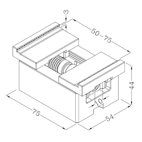 Technical drawing of Self-Centering Vise For CNC And Medium Workpieces With 50 To 75mm Jaw Opening, 40Nm Torque, 4CR13H Steel Build