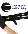Heavy Duty Black Nitrile Gloves 100 Count Medium Disposable Latex And Powder Free Thick Ribbed Cuffs For Kitchen Cooking Cleaning And Industrial Tasks Built Tough And Ready For The Daily Grind, showcasing flexibility.