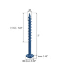 8x2 Pocket Hole Screws Square Drive Self Tapping Wood Screws Blue Coated For Woodworking 200 Piece Set detailed size view