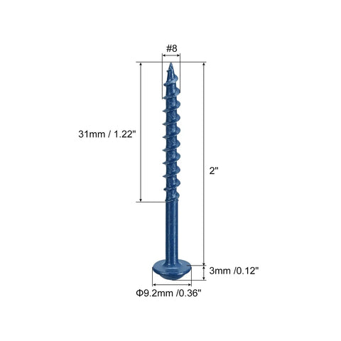 8x2 Pocket Hole Screws Square Drive Self Tapping Wood Screws Blue Coated For Woodworking 200 Piece Set detailed size view
