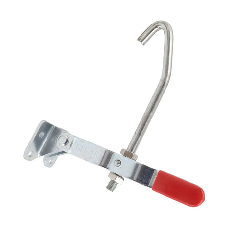 J Hook Toggle Clamp Galvanized Beefy Heavy Duty Draw Latch For Sawing Machines And Shelves Lightweight With Red Non Slip Grip