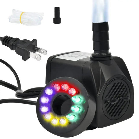 Super Quiet 10W Submersible Fountain Pump With 160 GPH Flow And 12 LED Lights Compact 2.4 By 2.7 By 1.7 Inch Design image