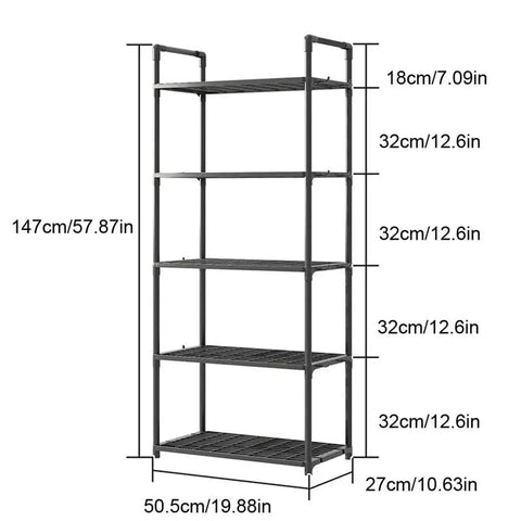 Five Tier Storage Rack For Kitchen And Laundry Room Height Adjustable Microwave Cart Rock Solid Steel Frame with dimensions