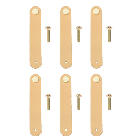 Six Pack Leather Drawer Pulls For Dresser And Cabinet Soft Leather Knobs Khaki Color With Easy Screw Installation