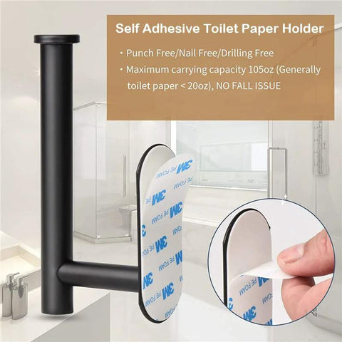 Self Adhesive Toilet Paper Holder Wall Mount Matte Black Stainless Steel SUS 304 No Drilling Rustproof adhesive strip detail