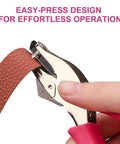 No Fuss Easy Grip One Quarter Inch Hole Punch With Scraps Tray punching leather with easy-press design, pink handle