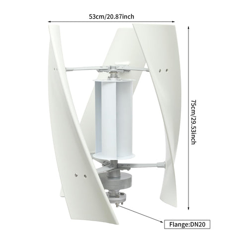 Vertical Axis Wind Turbine Kit With Controller And IP67 Protection, Ultra Quiet Off Grid Power For Home RV Business And Industrial Use, 100W 24V White 4 Blades, shown with dimensions
