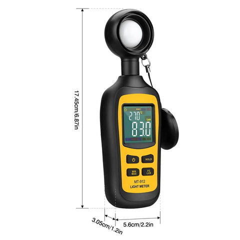 Digital Illuminance Meter Handheld Light Meter With Ambient Temperature Range 0 To 200000 Lux 4 Digit Color LCD Screen Min Max Readings