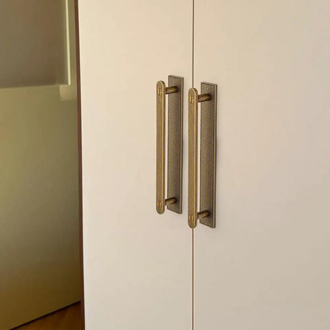 7.56 Inch Antique Brass Cabinet Pulls With Backplates 2 Pack Beefy Heavy Duty Solid Metal Hardware For Dresser And Cabinet Renovation Built To Last With Vintage Rustic Look And Timeless Quality on white cabinet doors