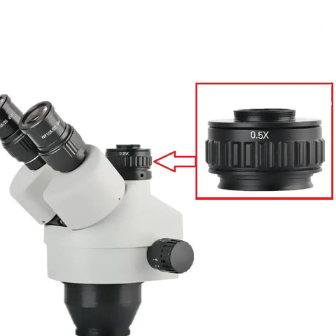 Super Handy Zero Point Five X Reduction C Mount Lens Adapter For Your Trinocular Stereo Microscope With Thirty Eight Millimeter Interface Fits All C Mount Industrial Cameras And Ccd Cmos Microscope Cameras, 0.5X on microscope