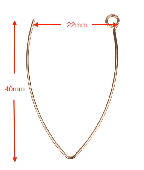 Rose Gold 50Pcs 316L Stainless Steel V Shape Earring Hooks Ear Wires For DIY Jewelry Making 40x22x0.8mm, 3mm Loop, Open Eyelet