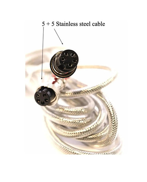 Heavy-Duty 15 Ft Scale Indicator Cable With 5 Prong To 5 Prong Connectors Stainless Steel Female End coiled and close-up view