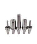 Battle Ready BT50 CNC Collet Assembly Featuring Rock Solid LBK5 And LBK6 Quick Grip Clamps For Rough Boring Machining With Knockout Stainless Steel Shock Control. Set of five steel collet holders for precision machining.