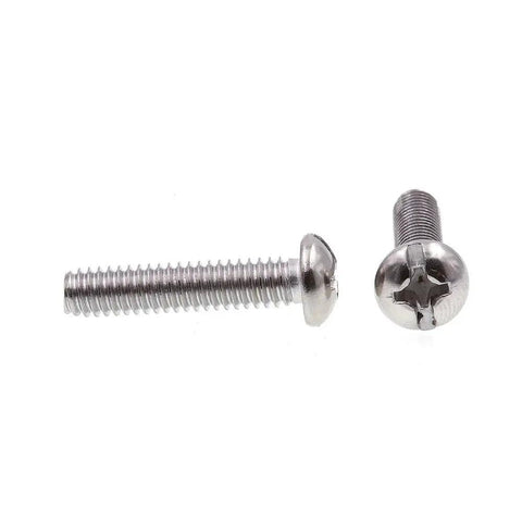 Top Notch Heavy Duty Round Head Machine Screws Slotted And Phillips Drive Number 12-24 By 1 Inch Long Rust Proof Grade 18-8 Stainless Steel Rock Solid Pack Of 25, showing two screws.