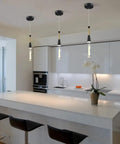Black Cylinder Crystal Pendant Light With Dimmable 5W LED above modern kitchen island setup
