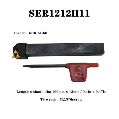 Pro Grade Indexable Lathe Turning Tool Set with Half Inch Shank shown with SER1212H11 holder and red wrench