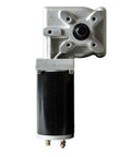 Front view of Buyers Products tarp gear motor 900W/90:1, with a silver gearbox atop a black motor.