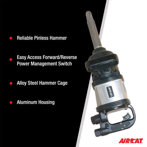 1 Inch Straight Air Powered Impact Wrench With 8 Inch Extended Anvil And 2500 Foot Pounds Of Knucklebusting Torque Pinless Hammer Construction Brushed Aluminum Housing Rig Ready Beast