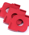 Straight Up Premium Heavy Duty Aluminum Radius Jig Router Templates Set Of 3 Killer Rounded Corner Guides for Flawless Woodworking Builds You Can Trust Any Day, three red aluminum jigs with R5, R10, R30 sizes.