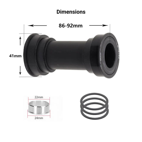 BB86 And BB92 Press Fit Bottom Bracket With Steel Bearings For 24mm Shimano Or 22 24mm SRAM GXP Cranks, Fits 86 To 92mm Shell Width And 41mm Inner Diameter, Sealed Bearings For Durable, Low Maintenance Performance.