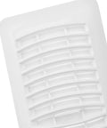 Close-up of louvered plastic floor register 4 x 10 inch white 5 pack heavy duty polystyrene durable floor vent with damper.