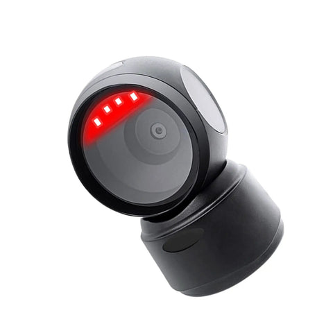 1D 2D QR Barcode Scanner With Buzzer And LED Indicator Automatic Omnidirectional Desktop Reader in black with red LED lights