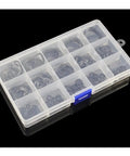 Elastic Wave Spring Washer Set For Hardware And Automotive Projects, Three Wave Peak Seal Form, Durable Metal Gasket, Internal Size Range 3mm To 25mm, Lock Washer Kit With Black Finish And Easy Fit in compartment box