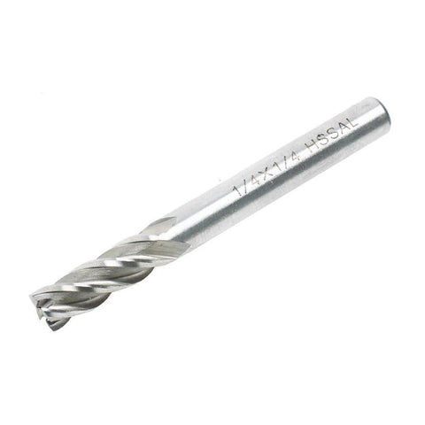 1/4 inch HSS four-flute end mill with straight shank, side view