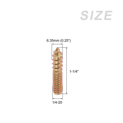 Top Tier Beefy Double Ended Hanger Bolts 1/4-20 X 1-1/4 Inch dimensions showing 0.25 inch thread and 1.25 inch length.