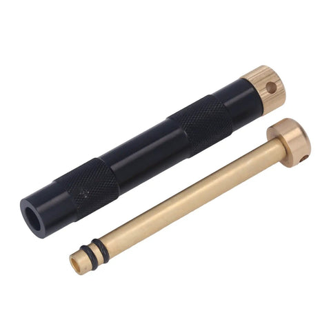 Portable 13cm Emergency Fire Piston Fire Starter with brass and aluminum metal compression tubes for camping adventures.