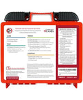First aid kit in red compact plastic case with handle, OSHA/ANSI 100-piece kit for 10 people