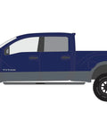 Lifted Blue 1 By 64 Scale Diecast Nissan Titan XD Pro 4X Pickup Truck Model With Real Rubber Tires And Metal Body Chassis Detailed Exterior
