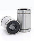 Two LM10UU linear bearings (10x19x29 mm) with black seals, side and front views