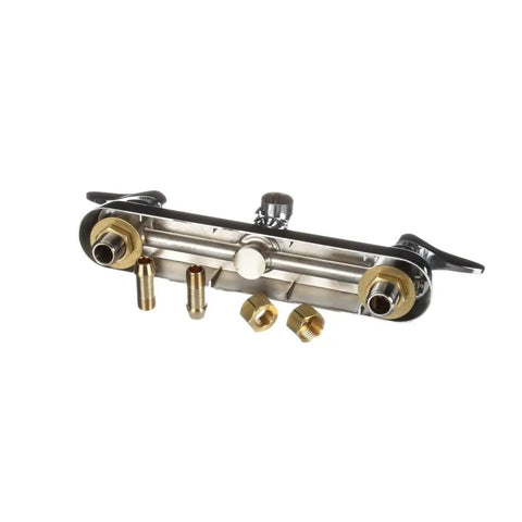Brass Workboard Faucet With Chrome Finish, 8 Inch Centerset, Splash Back Mounted, Removable Seats, rear piping view