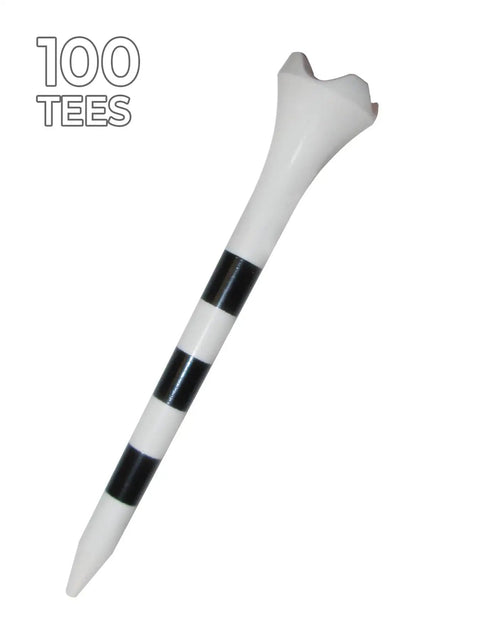 Performance Plastic Golf Tees For Consistent Drives 100 Count White Striped Two And Three Quarters Inch Durable Tees