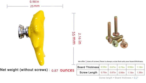 Image of Hella Cool 10 Pack Yellow Goldfish Cabinet Pulls For Drawers And Dressers, 55mm ceramic pull with screws.
