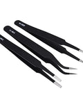 Black precision tweezers included in the Pro 24 Piece Precision Screwdriver Set Universal Repair Toolkit for electronics.