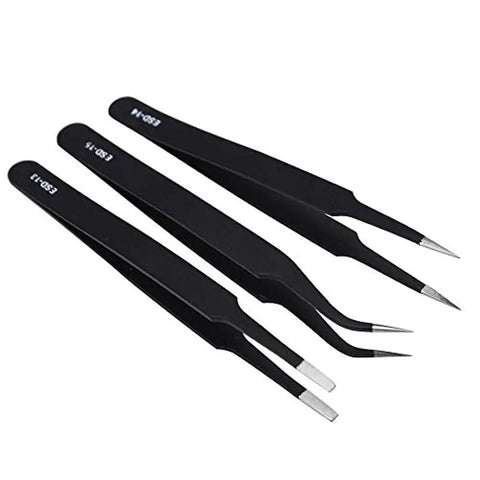 Black precision tweezers included in the Pro 24 Piece Precision Screwdriver Set Universal Repair Toolkit for electronics.