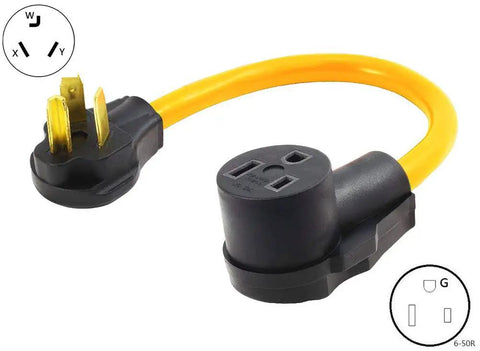 Heavy Duty 30 Amp Dryer To Welder Adapter Cable 20 Inch 250V 10 30P To 6 50R NEMA Plug And Socket in yellow shown